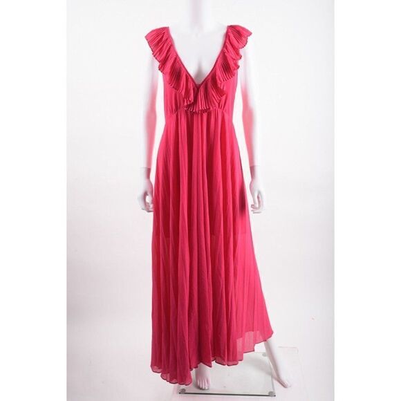 Zara Womens Pleated Maxi Dress S Pink Fuchsia Deep V-Neck 2731/240 Blogger NWT - Picture 1 of 6